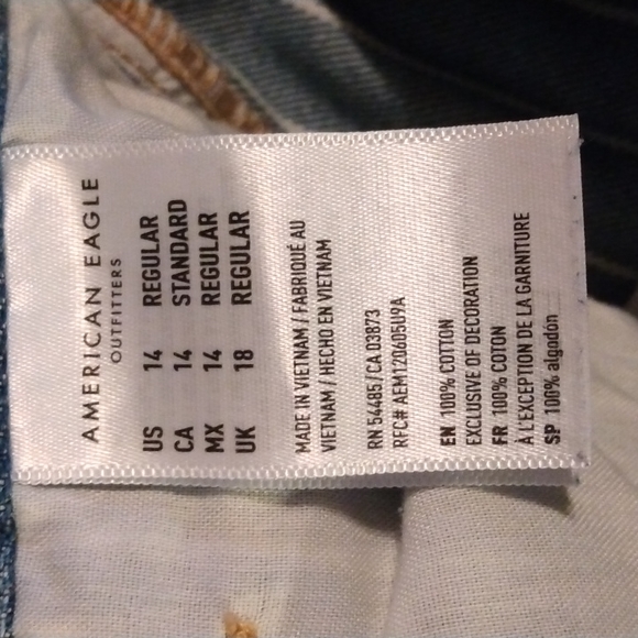 AMERICAN EAGLE Vintage Women's Stretch Striped Blue Denim Mom Jeans Size 14 - Picture 7 of 7
